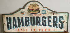 Try Our Hamburgers Best In Town 80CM American Diner Large Wooden Wall Sign
