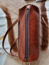 Vintage Barrel Bag Hand Tooled Leather Handbag  Clean Large 1960s Artisan Purse 