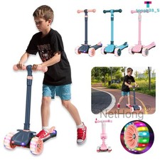 Kids Child Kick Push Scooter 3 Wheels LED Flashing Tilt Lean Boys Girls Scooter~