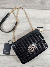 River Island Black Patent Woven Crossbody Shoulder Bag with Gold Chain - NEW