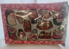 Fab 12 Vintage Hand Painted Blow mold Christmas Tree Decorations In Original Box