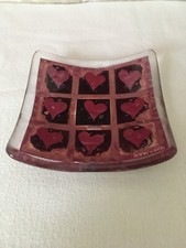 Frank Neikes Designer Art Glass Fused Glass Pink Love Heart Dish Collectable