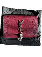 SaintLaurent YSL Burgundy Embossed Kate Tassel Small Maroon Clutch Crossbody