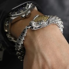 Silver Plated Mens Viking Snake Bracelet 22cm Heavy