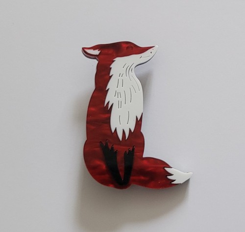 Acrylic red fox brooch - fox,