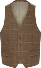 Uptheir Aye Heritage Wool Blend Tweed Suit Waistcoat - Tan