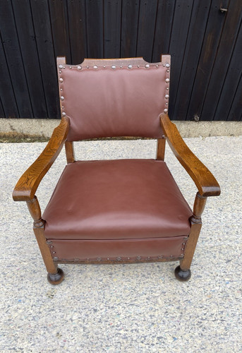 Antique oak chair studded - antique,
