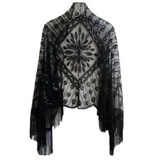 Sequin Wedding Cape Fringed Evening Shawl Wrap Women 1920s Glittering Scarf Mesh