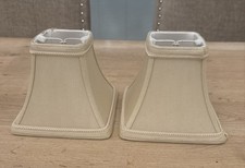 TWO Beige Clip On Silk square Lamp Shades VGC