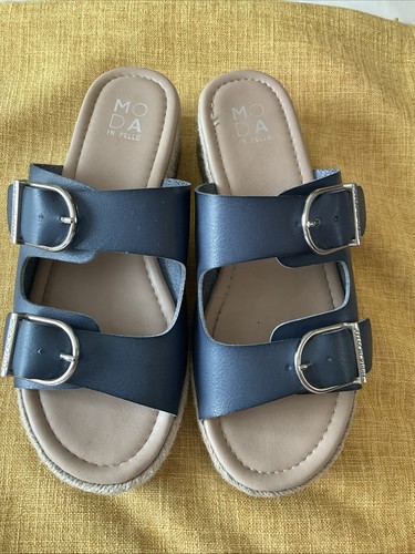 Moda pelle blue flatform - pelle,