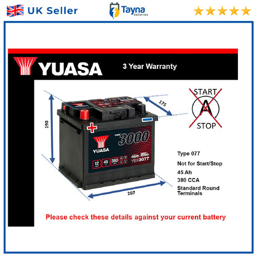 Car battery ybx3077 yuasa - car, 077