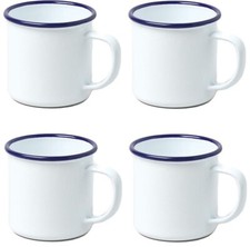 4 x White Enamel Camping Mug