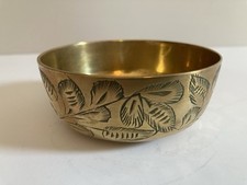 Vintage Brass Bowl Trinket Dish Floral Etched. Height - 3cm Diameter - 8.5cm 