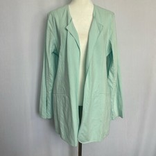 NWT Eileen Fisher Linen Viscose Stretch Open Front Blazer Jacket Sz M Robin Egg