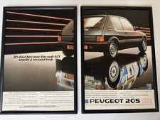 Framed Original 1985 Peugeot 205 GTi Rally Magazine Advert Poster Man Cave Retro