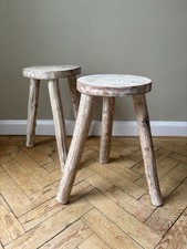 A Pair Of Rustic Hardwood Paint Washed Stools