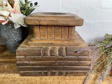 Vintage Reclaimed Hand Carved Indian Wooden Pillar Base Candle Holder Plinth