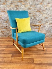 Mid Century Ercol 294 Chair in Turquoise Wool. Vintage Ercol Armchair