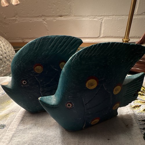 Carved painted wooden fish - carved,