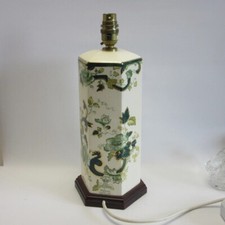 Mason’s Ironstone Hexagonal Lamp Base Green Chartreuse Floral & Vine Pattern