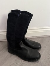 Timberland Girls Black / Navy Blue Leather / Suede Mid Calf Boots - Size UK 6.5