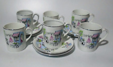 6 x Vtg Alfred Meakin Montmartre Large Cups & Saucers, Paris Cafe Dog Walker