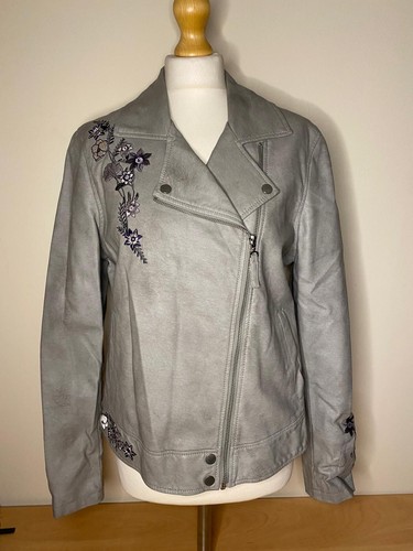 Grey faux leather biker jacket - biker,