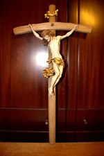 ANTIQUE 25" HAND CARVED WOOD CARVING JESUS WALL CRUCIFIX CROSS SCULPTURE FIGURE