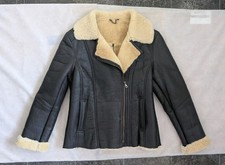 Lakeland Womens Fine Leather Aviator Jacket Size 14 Shearling Lined Moto Black