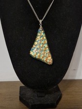 Murano Glass And Silver Tone Necklace.  Lovely Golds And Green Pattern