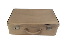 Vintage Early 20th Beige  Century Suitcase 1920s/40s Luggage Canvas Like Case