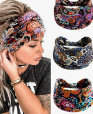 Womens Bandana Wide Knotted 60s Floral  Headband Hair Band Tie For Yoga  1010