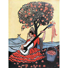 Lengo Sphere Spanish Guitar Woman Tree Painting Extra Large Art Poster