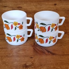 Vintage 4 Arcopal French Floral Stacking Small Coffee Cups Campervan