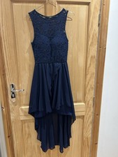 Quiz Navy Blue Women's Embroidered Dip Hem Occasion Dress Size 10