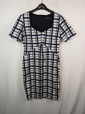 ZARA Dress Striped Plaid Navy Blue White Check short sleeve midi shift Large