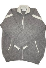 White Of Hawick Grey Full Zip 100% Wool Knit Jumper Sweater Cardigan Size Large 