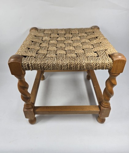 Rustic wooden stool woven - stool, rush