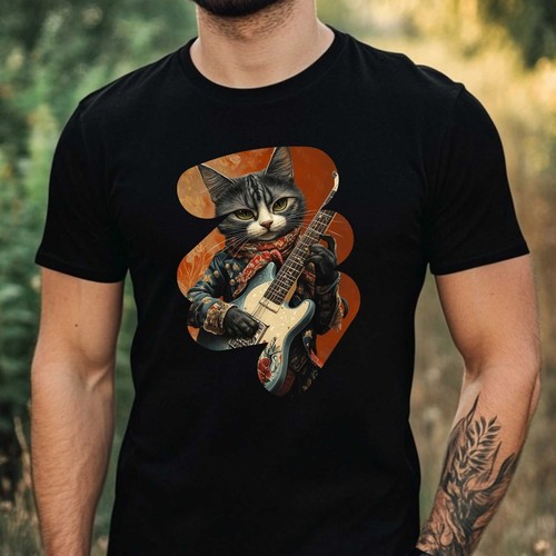 Cat playing electric guitar - cat,