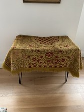 Vintage 1930s French Velvet Velour Tablecloth Throw Rug Floral Brocade