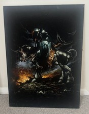 Vintage 1970s Velvet Painting Frank Frazetta inspired Death Dealer 70cm x 50cm