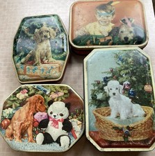 Bundle Of Vintage 1950s/60s Christmas Toffee Tins With Dogs.