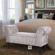 CRUSHED VELVET SILVER GREY BED END CHAISE LONGUE CHAIR BENCH SOFA ARMCHAIR SEAT