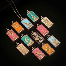 Enamel Tarot Card Necklaces Witchy Gold-Plated Major Arcana Esoteric Pendants UK