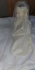 Dolls house wedding dress , veil and flowers princess diana style on a stand