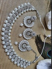 indian jewellery set  combo necklace earrings teeka head piece hand made birthda