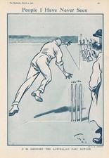 CRICKET JM Gregory the Australian Fast Bowler - Antique Print 1921