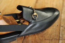 Gucci Princetown Black Leather Brass Bit Shoes Loafers Men UK 8 EU 42 US 9 New