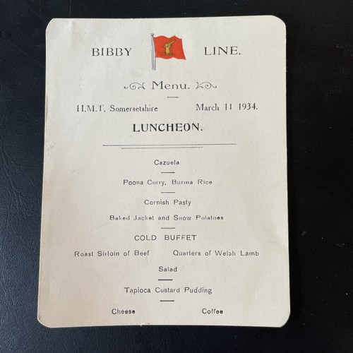 1934 bibby line luncheon - bibby, menu