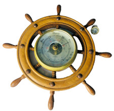 Barometer Wood Wooden Ships Wheel Wall Hanging Vintage ra